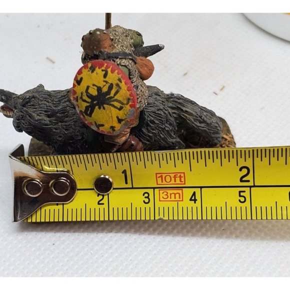 Ogre Warrior On Wolf W/ Flag Shield Miniature Figurine Statue On Stone Slab - Picture 8 of 10